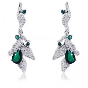 925 sterling sølv syntetisk smaragd cubic zirconia kvinder bryllup dingle øreringe brud øreringe
